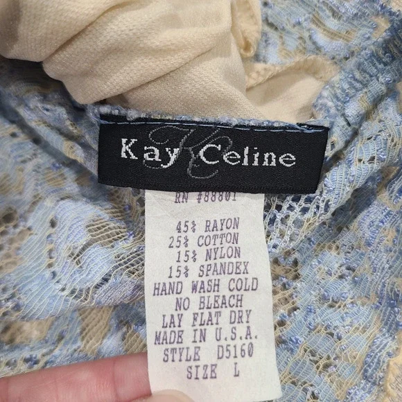 Vintage Kay Celine Blue Tan Lace Cami Sheer Tank Y2K Fairy Coquette Girl Size L - Picture 4 of 7